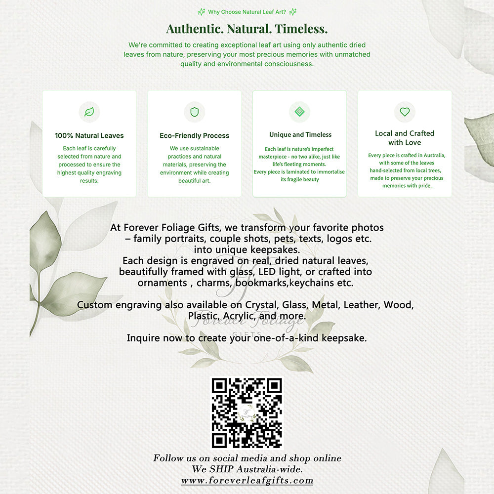 Customised Leaf Carving Photo Artwork with 8 inch Double glass clear Frame