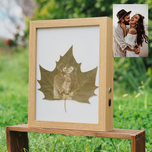 Customized Leaf Carving Photo Artwork with Frame -LED Light Frame- Three Color 8 Inch