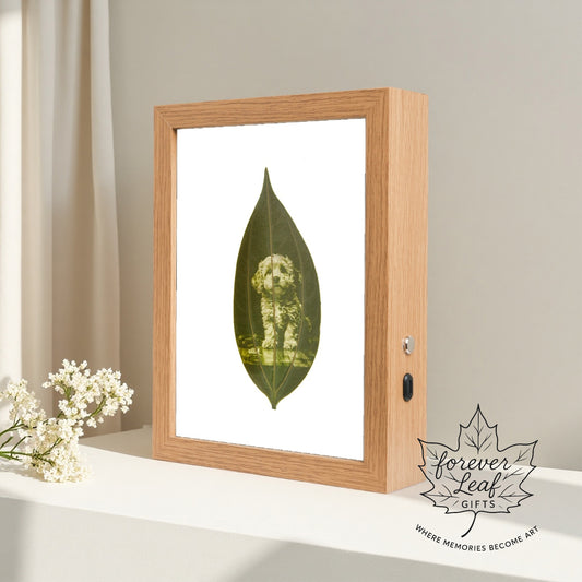 Customized Leaf Carving Photo Artwork with Frame -LED Light Frame- Three Color 8 Inch